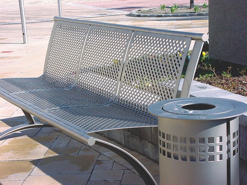 Perforated bench and litter basket
