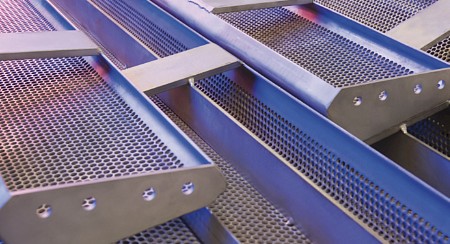Perforated screens from RMIG used for fine channel screening escalators